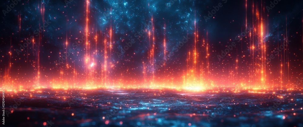 Poster futuristic digital art cyberpunk abstract technology network light beams innovation data system