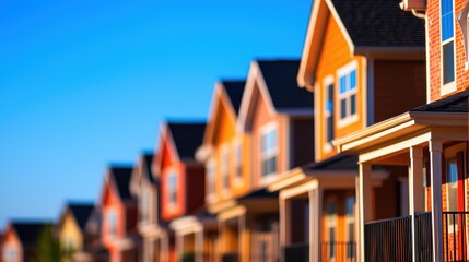 Fototapeta premium A row of colorful houses under a clear blue sky, showcasing modern architecture and vibrant exteriors.