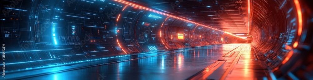 Poster futuristic abstract digital technology and cyber space design with blue light lines and geometric pa