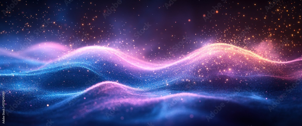 Aufkleber Futuristic Dynamic Flow Abstract Wave Particle Technology Background with Digital Mesh and Light