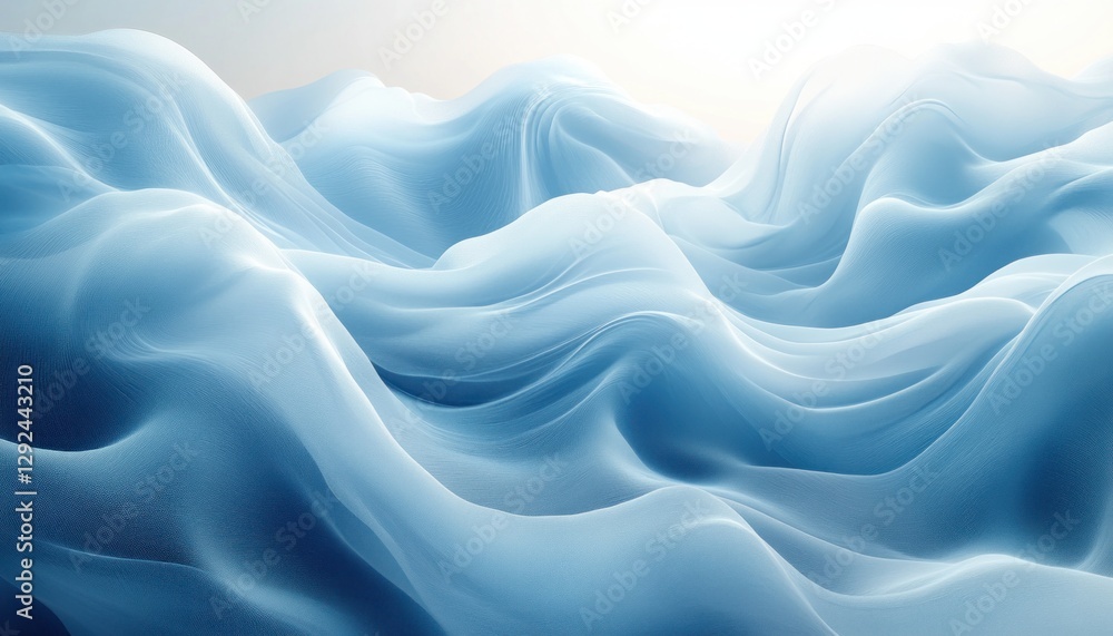 Aufkleber abstract soft waves in pastel blue minimalist design with gentle curves and shadows