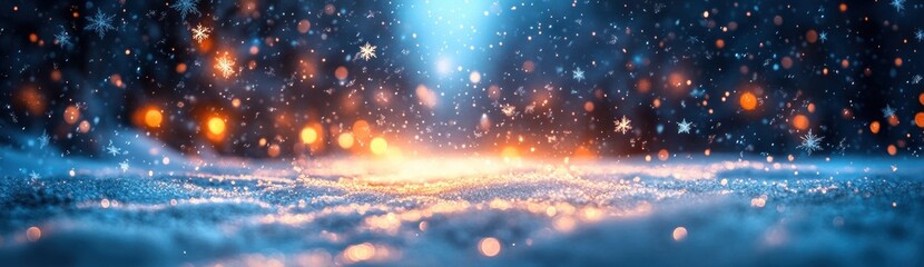 Fototapeta premium Winter Wonderland with Bokeh Lights and Falling Snowflakes in Vintage Style