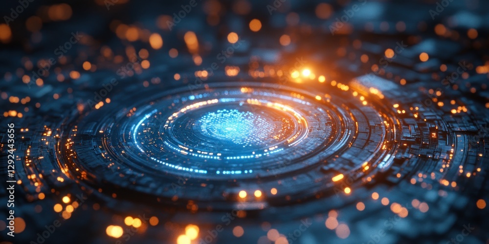 Aufkleber Futuristic Technology Background with Geometric Shapes and Cyberpunk Elements in Blue Glow