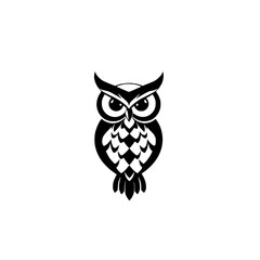 Stylized black and white owl logo on a white background, minimalist design.