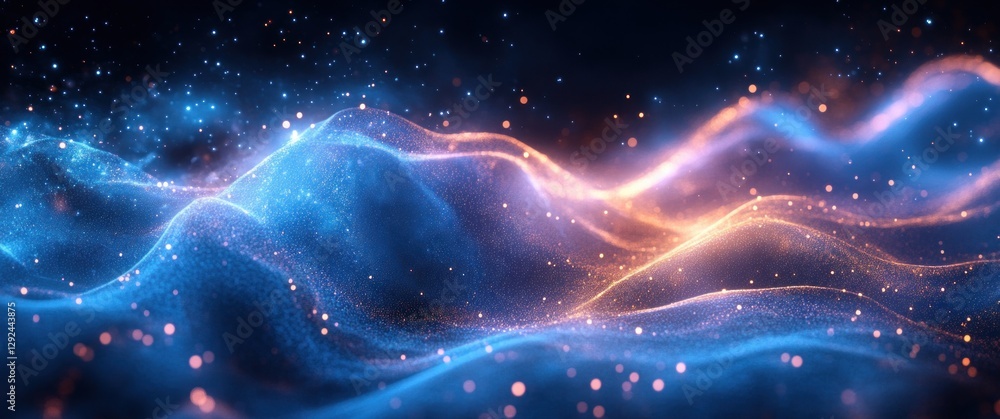 Aufkleber Futuristic Abstract Digital Art AI Technology Concept with Wave Patterns and Nodes in Blue Color Scheme