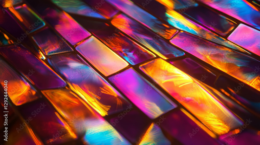 Poster vintage light refraction through textured glass creating abstract colorful patterns