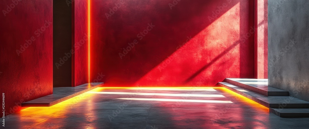 Poster futuristic abstract metallic design with silver edges and red gradient background for digital wallpa