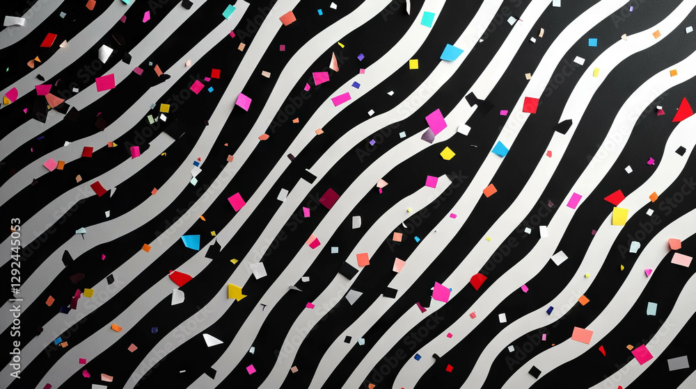 Aufkleber vibrant background with wavy lines and colorful confetti patterns for festive design