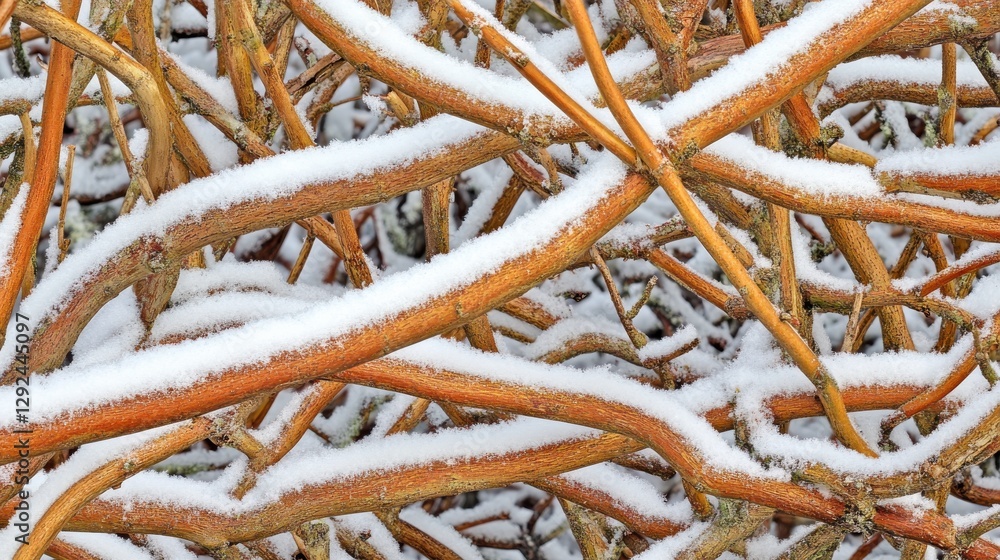 Aufkleber snow-covered twisted branches of trees creating an intricate pattern in a winter landscape