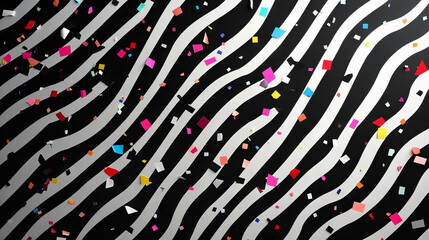 Fototapeta premium Vibrant background with wavy lines and colorful confetti patterns for festive design