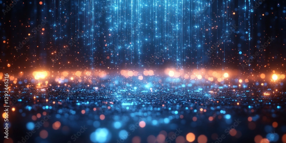 Poster Futuristic Technology Digital Abstract Design with Blue Squares Light Effects and Cyberpunk Style