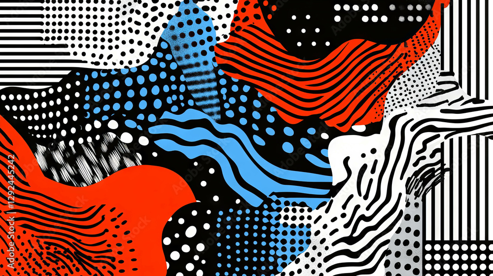 Poster abstract pattern with wavy lines and polka dots for modern art design