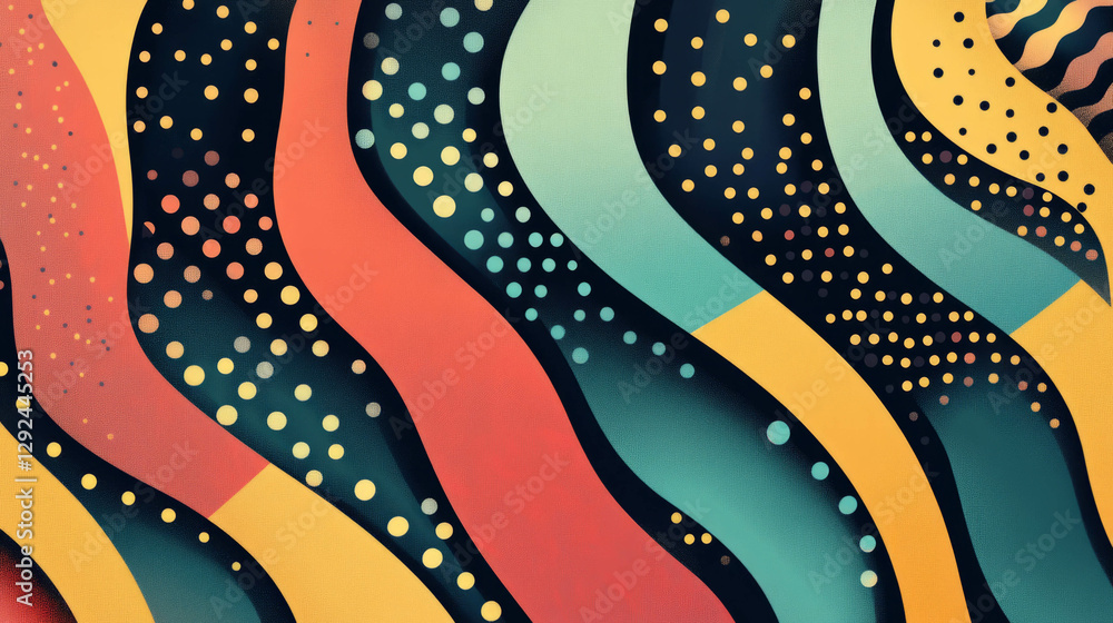 Poster vibrant abstract background with wavy lines and polka dots for creative design