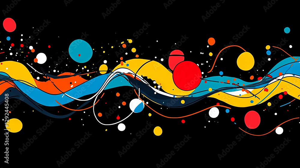 Poster colorful abstract background with wavy lines and dotted patterns for modern design