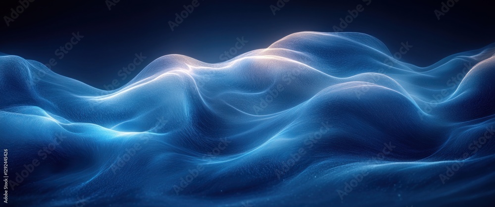 Poster abstract digital art composition with smooth curves in blue gradient for futuristic wallpaper and de
