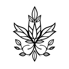 Black and White Outline Floral Arrangement of Leaf Structure with Elegant Lines