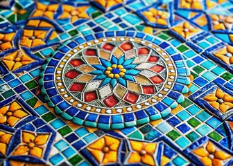 Obraz premium Minimalist Macro Mosaic Tile Texture: Close-Up Geometric Pattern Background