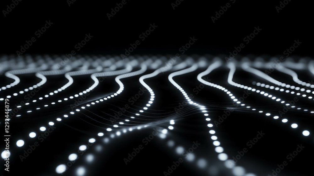 Aufkleber abstract wave of white dots on black background creating a vast sense of light and space