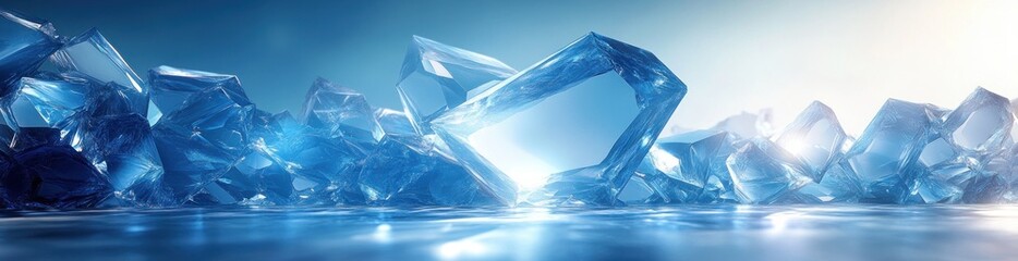 Obraz premium Futuristic Abstract Digital Art with Geometric Shapes and Soft Glow in Blue Gradient for Modern Wallpaper and Template Design