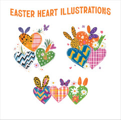 Watercolor Easter Heart Illustration Set. Cute Easter Heart Illustration Bundle.