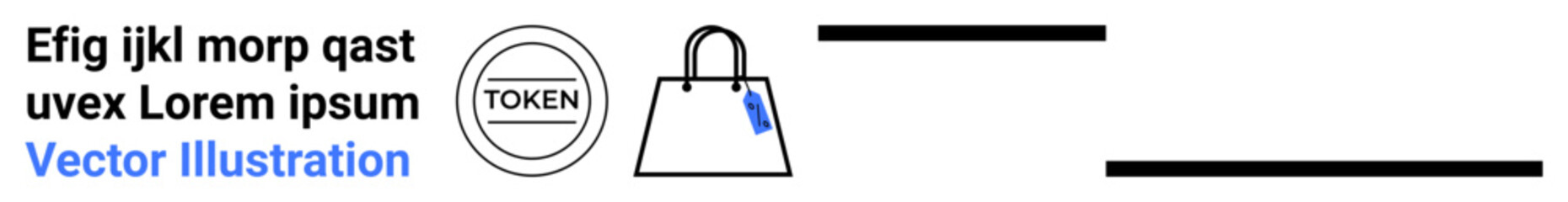Shopping bag labeled with a tag and simplistic token graphic representing transactions, purchasing, or e-commerce services. Ideal for retail, branding, currency, digital wallet, e-commerce