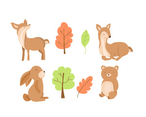 Fototapeta premium Cute Autumn Animal Cartoon Set