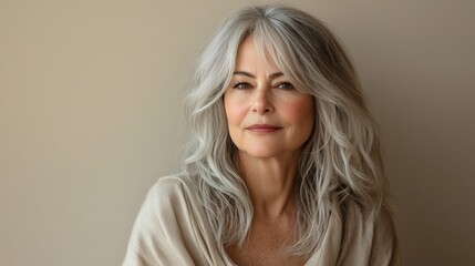 Fototapeta premium Confident Middle-Aged Woman with Gray Hair and Natural Beauty