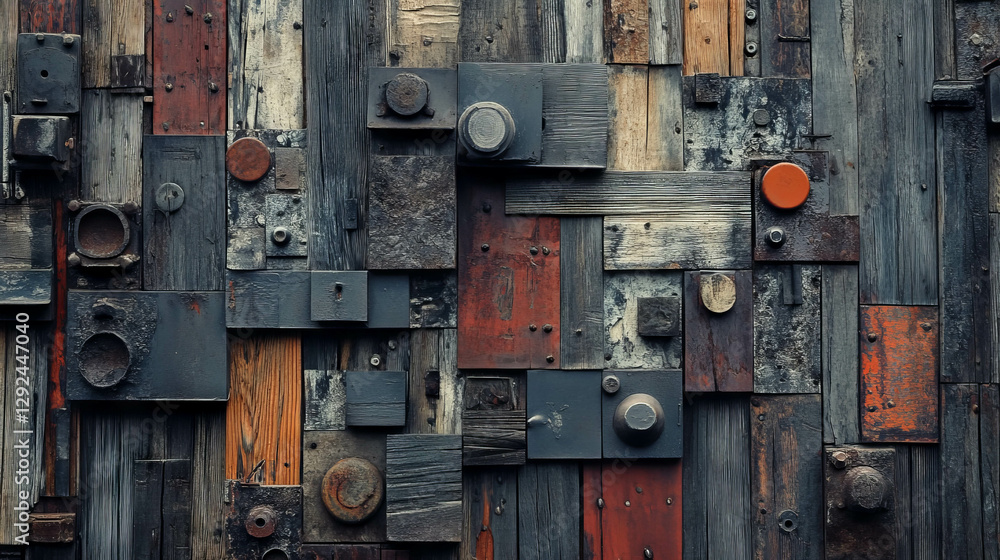 Aufkleber abstract wooden texture background with embedded metal elements for creative projects