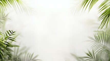 Obraz premium Lush Green Tropical Leaves with Foggy White Background
