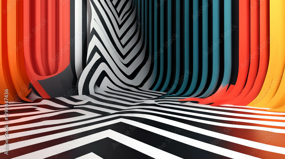Poster vibrant abstract background with zigzag lines and bold color blocks for contemporary design