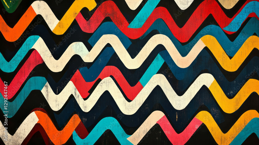 Poster vibrant abstract design with zigzag patterns and bold color blocks for creative projects