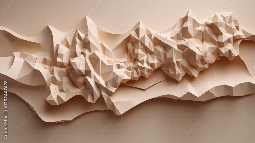 Poster 3d wall with mountain background and empty abstract beige neutral colors for design projects