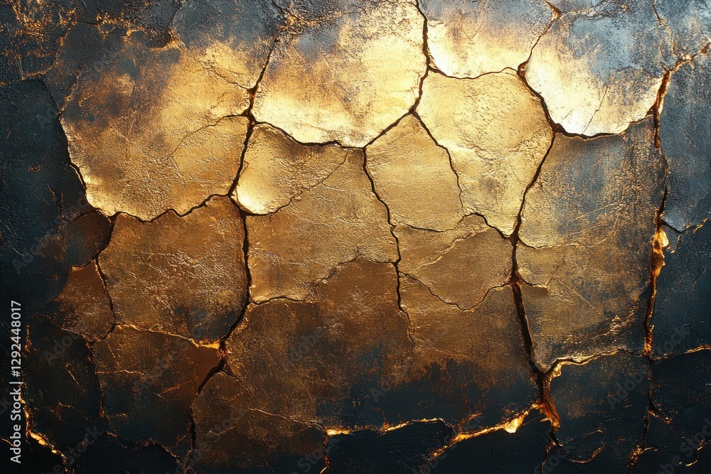 Aufkleber Gold Background with Angular Cracks Glossy Finish Abstract Minimalist Design