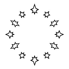 A ring of stylized black stars, arranged in a circular composition on a white background, evokes feelings of wonder.