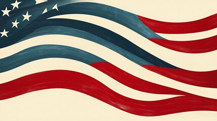 Painted wavy american flag with stars and stripes design