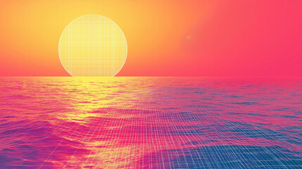 Obraz premium Vibrant Ocean Sunset with Digital Overlay 