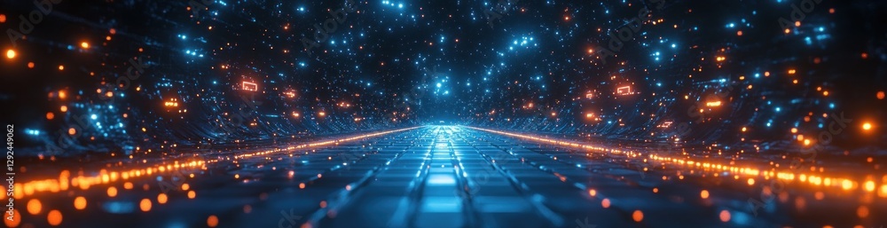 Aufkleber futuristic digital landscape with blue lines and geometric patterns in cyber space