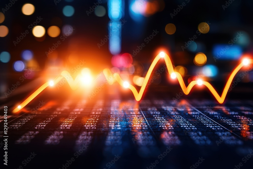 Aufkleber a vibrant, dynamic graph with a glowing line representing data trends, set against a backdrop of blu