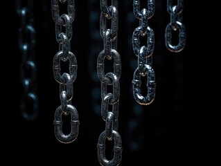 Hyper-realistic Metallic Chains on Black Background with Dramatic Lighting