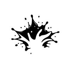 Ink splatter abstract illustration with a minimalist, bold style, showcasing black ink on white background.