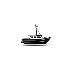 Silhouette of a Fishing Boat, Black and White, Minimalist, Boat.