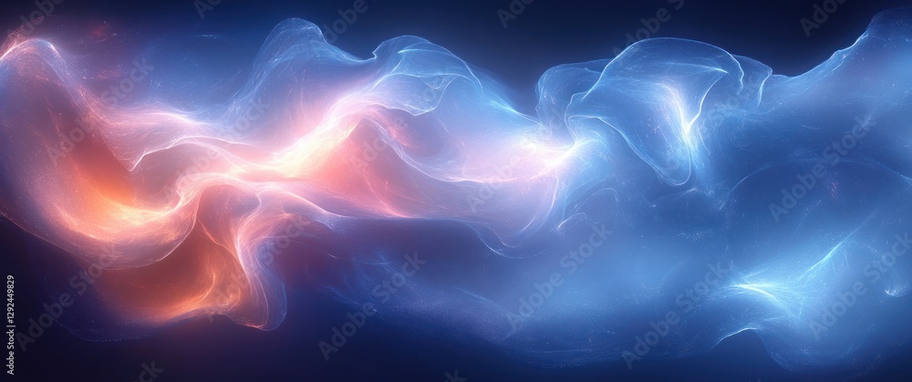 Poster futuristic abstract digital art with flowing lines geometric shapes soft blue glow for wallpaper and