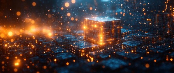 Fototapeta premium Futuristic Technology Background with Abstract Circuit Board and Geometric Shapes in Deep Blue Color Palette