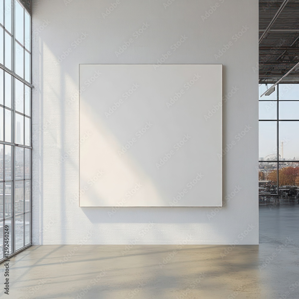 Poster minimalist white canvas mockup in bright gallery setting