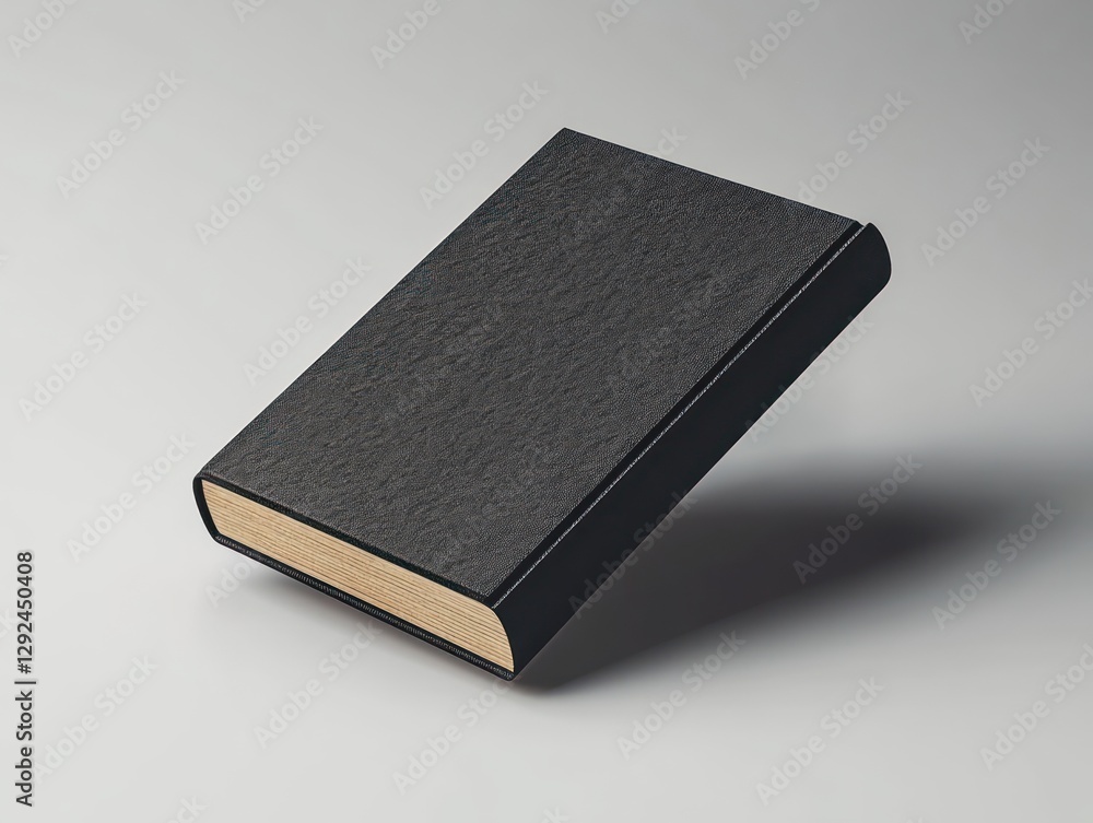 Poster modernist minimalist floating black book mockup with textured cover and soft lighting