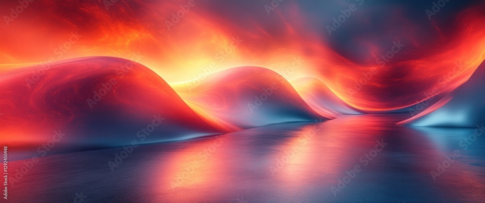 Poster futuristic metallic abstract composition with circuit board patterns and soft gradients