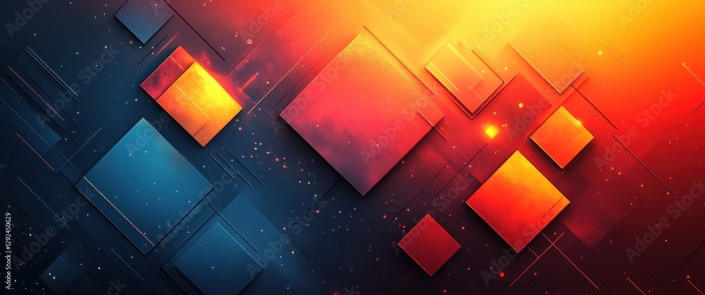 Poster abstract geometric composition red background modern design digital art