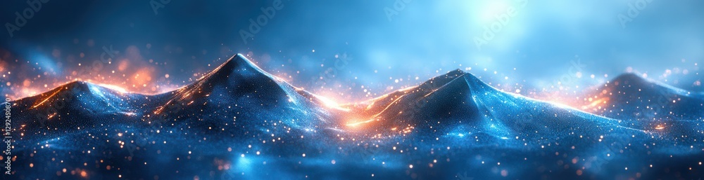 Poster futuristic abstract geometric shapes with blue gradient light effects and dynamic flow for modern wa