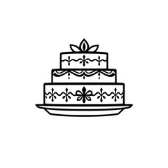 Festive cake illustration, three-tiered, floral and delicate, a wedding cake.