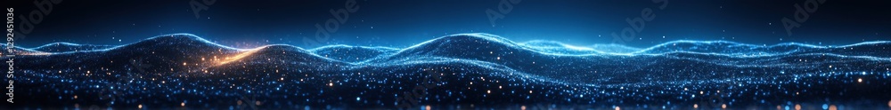 Poster futuristic digital landscape with high tech network connections in neon blue abstract design